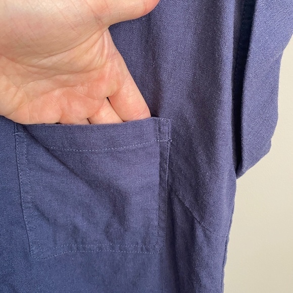 Kenar Grayish-Blue Women's Linen Blend Polo Style Peasant Dress Size Small - Picture 3 of 13